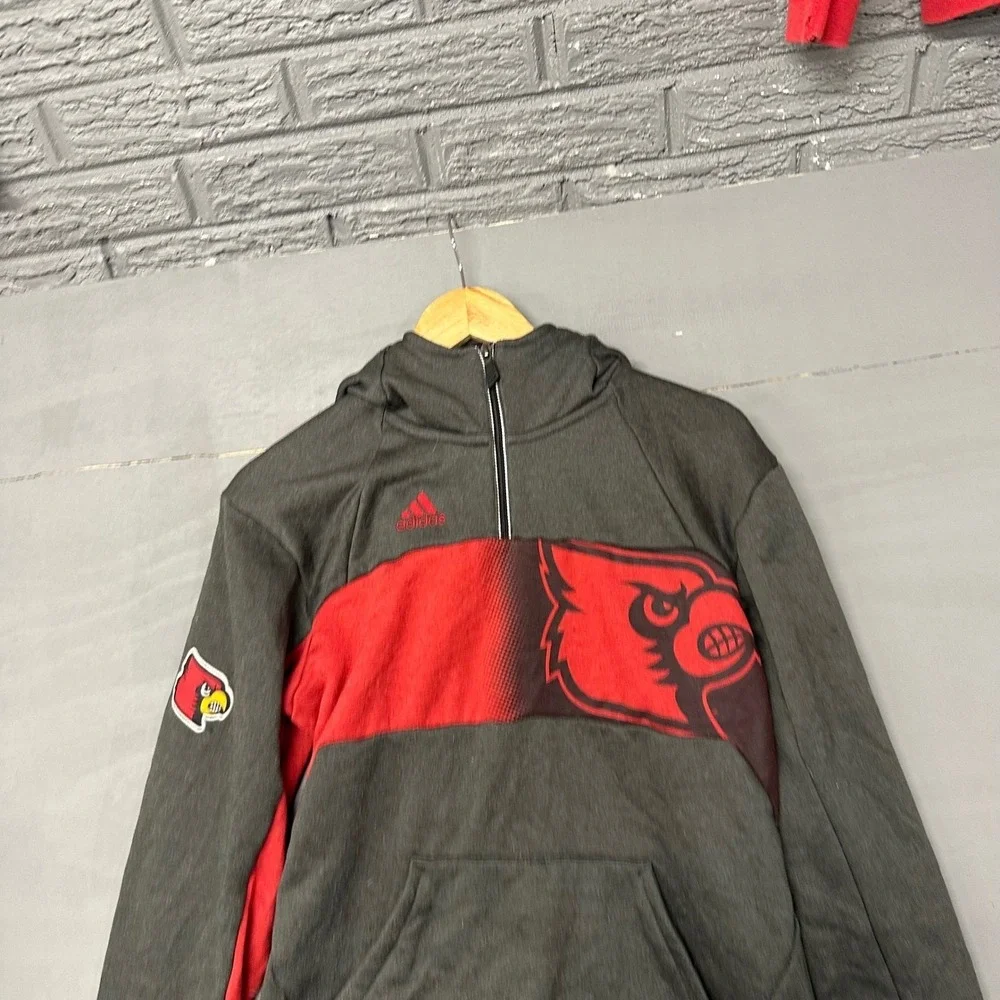 Adidas Louisville Cardinals ClimaWarm Quarter Zip Hoodie Mens Small Charcoal Red
